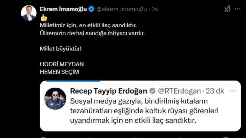 İmamoğlu’ndan Cumhurbaşkanı Erdoğan’a seçim yanıtı: 'Ülkemizin derhal sandığa ihtiyacı var' 